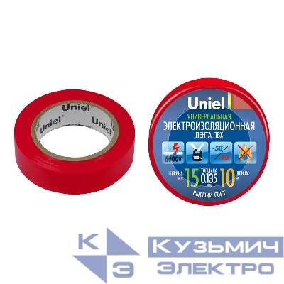 Лента изоляционная 0.135х15мм 10м UIT-135P 10/15/01 RED красн. Uniel 04513