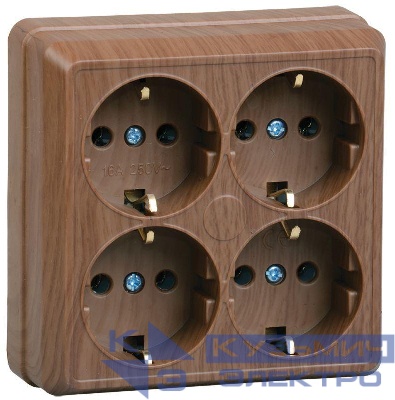 Розетка 4-м ОП Октава РС24-3-ОД 16А IP20 с заземл. дуб GENERICA ERO41-K04-16-DC