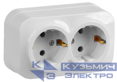 Розетка 2-м ОП GLORY РС22-3-ХБ 16А с заземл. бел. IEK ERH21-K01-16