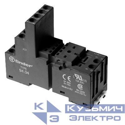 Розетка с винт. клеммами (с зажимной клетью) для реле 55.32 таймера 85.02 модули 86.00 99.02 в комплекте металлич. клипса 094.71 черн. FINDER 94020SMA