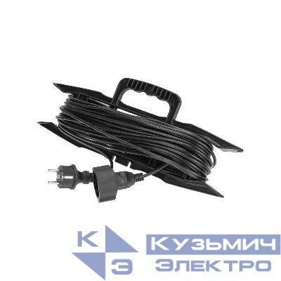 Удлинитель-шнур на рамке 1х20м с заземл. 6А 1.3кВт IP20 ПВС 3х0.75 черн. PROconnect 13-4914