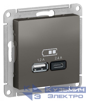Розетка USB AtlasDesign тип A+C 5В/2.4А 2х5В/1.2А механизм сталь SE ATN000939