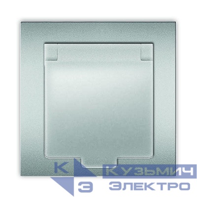 Розетка 1-м СП Афина 16А IP20 с заземл. с крышкой в сборе серебр. Universal A0029-S