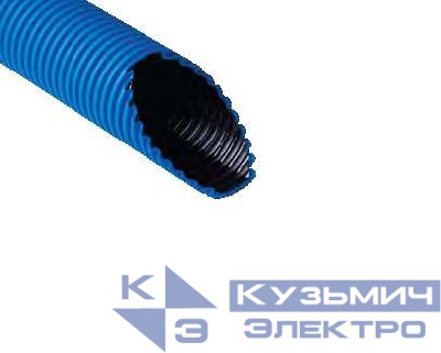 Труба гофрированная двустенная ПНД/ПВД d63/52мм с протяжкой с муфтой и 2 уплотн. кольцами син. (уп.50м) Ruvinil Т2-КЛ0-063С(50)