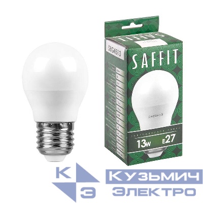 Лампа светодиодная SBG4513 13Вт G45 шар 6400К E27 230В SAFFIT 55162