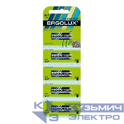 Элемент питания алкалиновый A27/LR27A 12В A27-BP5 для пультов сигнализаций BL-5 (блист.5шт) Ergolux 12297