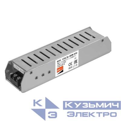 Блок питания для светодиодной ленты 100Вт 8.3А 12В IP20 BSPS метал. JazzWay 1002167A