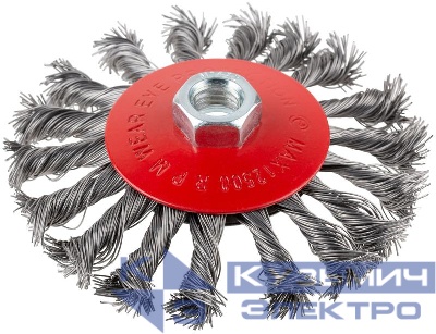 Корщетка-колесо с наклоном гайка М14 стальная витая проволока 115мм блистер КУРС 39088