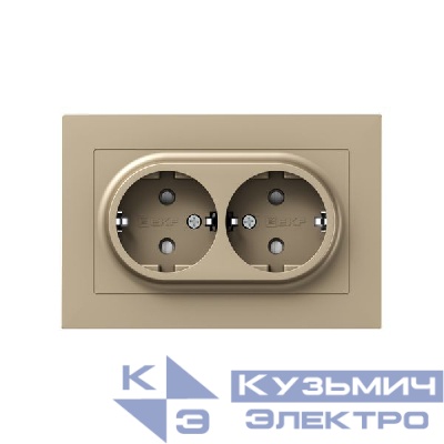 Розетка 2-м СП Эпика 16А с заземл. защ. шторки с рамкой механизм шампань EKF UP1-SOC-211