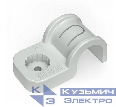 Крепеж-скоба пластиковая односторонняя для прямого монтажа серая в п/э д16 (50шт/уп) Промрукав