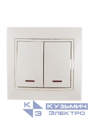 Выключатель 2-кл. СП Mira 10А IP20 с подсветкой со вставкой жемчуж./бел. перламутр. LEZARD 701-3030-112