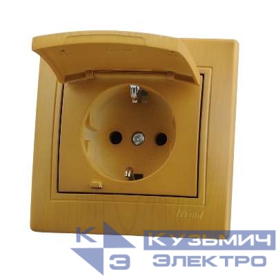 Розетка 1-м СП Mira 16А IP20 с заземл. с защ. крышкой керамика ольха LEZARD 701-0701-123