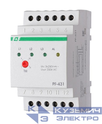 Переключатель фаз PF-431 (с приоритетной фазой; монтаж на DIN-рейке 35мм 3х400/230+N 3х16А IP20) F&F EA04.005.001