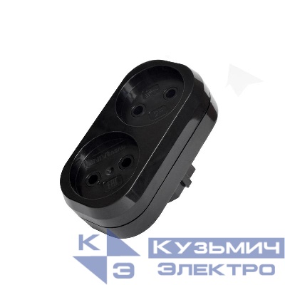 Разветвитель 2-м без заземл. 10А плоский черн. UNIVersal 1932