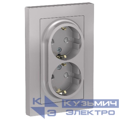 Розетка 2-м СП AtlasDesign 16А IP20 с заземл. защ. шторки в сборе алюм. SE ATN000326