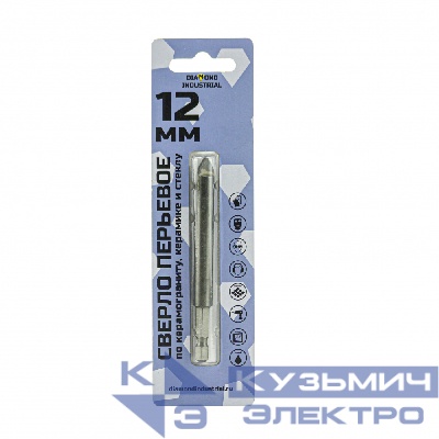 Diamond Industrial Сверло по керамограниту, стеклу и керамике перьевое 12 мм Diamond Industrial