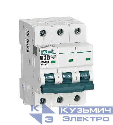 Выключатель автоматический модульный 3п D 16А 10кА ВА-105 DEKraft 13225DEK
