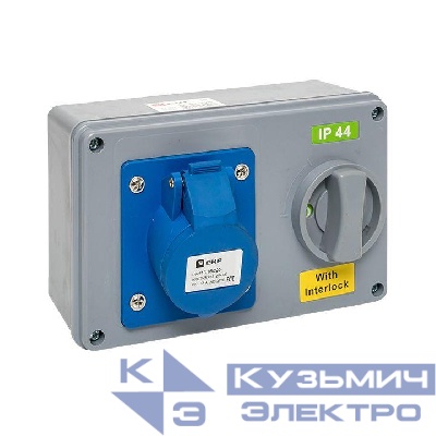 Розетка 1413 2Р+РЕ 16А 220В IP44 с блокировкой и выкл. EKF ps-1413-16-220