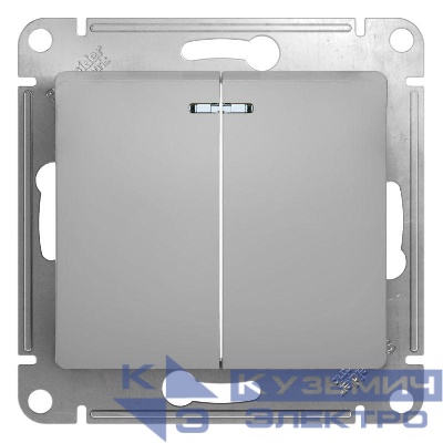 Выключатель 2-кл. СП Glossa 10А IP20 (сх. 5а) 10AX с подсветкой механизм алюм. SE GSL000353