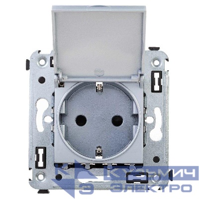 Розетка 1-м СП 2мод. Avanti "Закаленная сталь" 16А 2P+E защ. шторки с крышкой сер. DKC 4404013
