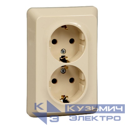 Розетка 2-м СП Этюд 16А IP20 250В с заземл. без защ. шторок крем. SE PC16-107K