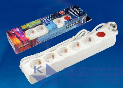 Удлинитель с сетевым фильтром 5х3м с заземл. 10А Universal SGSU5-3 WHITE ПВС 3х0.75 защита от перенапряж. короткого замыкания Uniel UL-00001744