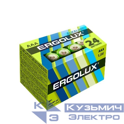 Элемент питания алкалиновый AAA/LR03 1.5В Alkaline BP-24 (уп.24шт) Ergolux 14213