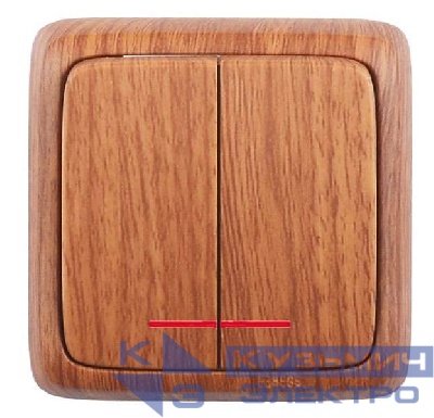 Выключатель 2-кл. ОП Альфа 10А IP20 250В с индикацией с изолир. пластиной бел. HEGEL ВА10-154-05