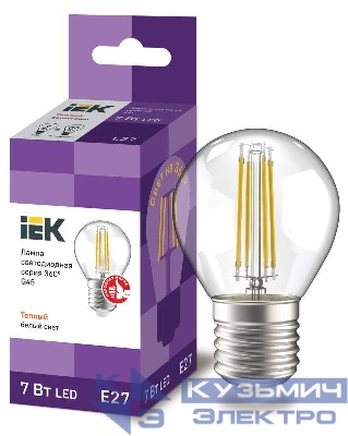 Лампа светодиодная филаментная 360° 7Вт G45 шар 3000К E27 230В прозр. IEK LLF-G45-7-230-30-E27-CL