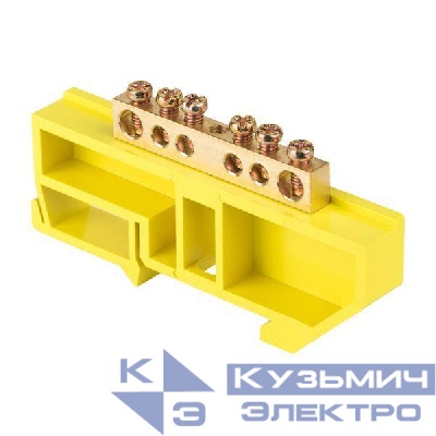 Шина нулевая N 6х9 6 отверстий желт. изолятор на DIN-рейку латунь PROxima EKF sn0-63-06-dz