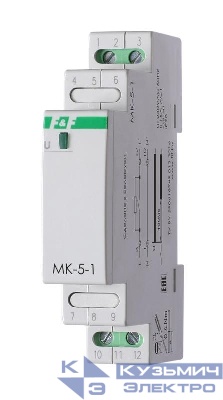Модуль защиты контактов MK-5-1 (Монтаж на DIN-рейку последовательное включение с нагрузкой защ. контактов от пусковых токов максим. емкость нагрузки 3000мкФ длительность ограничения пускового тока 100мс 230В AC 16А 1S 1NO) F&F EA06.002.001