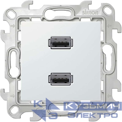 Розетка USB 2-м СП Simon 24 IP20 коннектор механизм бел. Simon 2411090-030