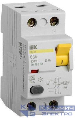 Выключатель дифференциального тока (УЗО) 2п 63А 100мА тип A ВД1-63 KARAT IEK MDV11-2-063-100