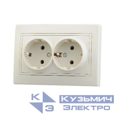 Розетка 2-м СП Mira с заземл. бакелит с крем. вставкой крем. LEZARD 701-0303-127B