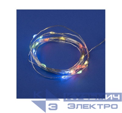 Гирлянда LED на батарейках ULD-S0200-020/DTB/3AA/RC RGB IP20 DEW 3AA (не в/к) "Роса" 2м 20 диодов RGB свет пульт ДУ (в/к) Uniel UL-00007247