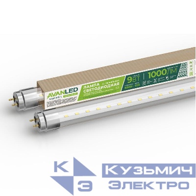 Лампа светодиодная AL T8-9-865-600 9Вт линейная прозрачная 6500К холод. бел. G13 1000лм 195-265В РФ AVANLED 11206651