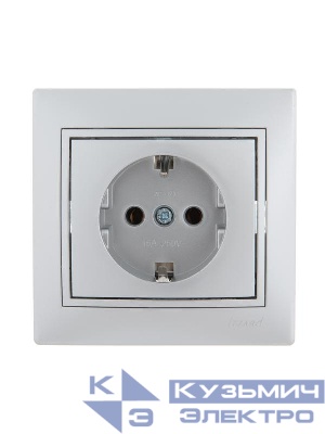 Розетка 1-м СП Mira 16А IP20 с заземл. со вставкой керамика сер. метал. LEZARD 701-1010-122