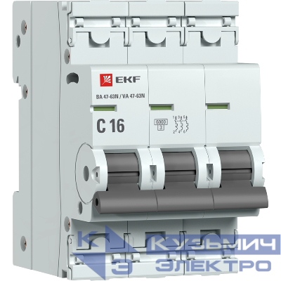 Выключатель автоматический модульный 3п C 16А 6кА ВА 47-63N PROxima EKF M636316C