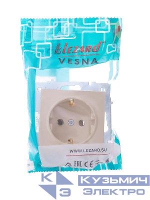 Розетка 1-м СП Vesna с заземл. ПБТ механизм крем. LEZARD 742-0388-122B