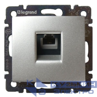 Розетка телефонная 1-м СП Valena RJ11 4 контакт. механизм алюм. IEK 770138