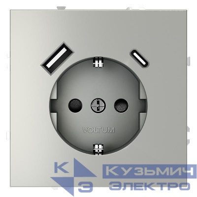 Розетка 1-м СП S70 16А с USB A+С с заземл. защ. шторки механизм сталь Voltum VLS040505