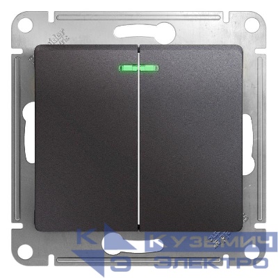 Выключатель 2-кл. СП Glossa 10А IP20 (сх. 5а) 10AX с подсветкой механизм графит SE GSL001353