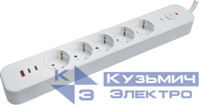 Фильтр сетевой 5х5м с заземл. с выкл. +USB type-A + 2хUSB type-C 95 683 NSP-USB-05-500-ESC-3x1-PD20W бел. NAVIGATOR 95683