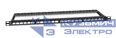 Патч-панель модульная 19дюйм 0.5U 24 порта для неэкранир. модулей высокой плотности с задн. кабельн. организатором (без модулей) Cabeus 9662c