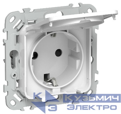 Розетка СП FLITE РСшкр11-1-44-ФлБ 16А IP44 с заземл. с защ. шторками и крышкой безвинтовое крепление механизм бел. IEK FI-R16-16-1-44-K01