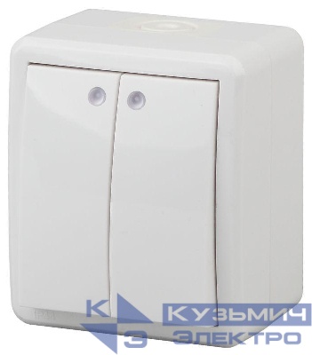 Выключатель 2-кл. ОП Эра Эксперт 10А IP54 11-1405-01 250В 10AX с подсветкой бел. Эра Б0020677