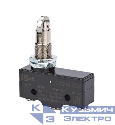 Выключатель концевой 1НО1НЗ миниатюрный вертикал. установ. роликовый плунжерн. типа DEKraft 34024DEK