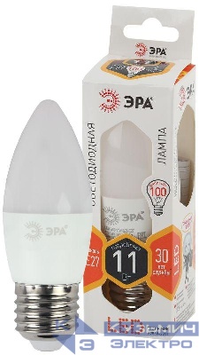 Лампа светодиодная B35-11W-827-E27 свеча 880лм ЭРА Б0032981
