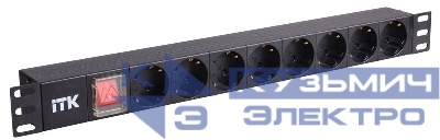 Блок розеток 8-м PDU 1U вх. C14 немецк. стандарт с LED-выкл. без шнура алюм. профиль ITK PH12-8D3
