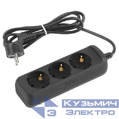 Удлинитель 3х1.5м с заземл. 10А ПВС 3х0.75 черн. UX-3e-1.5m-B Эра Б0057721